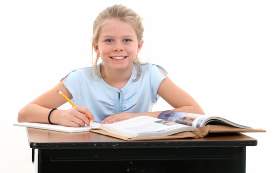 student at desk learning